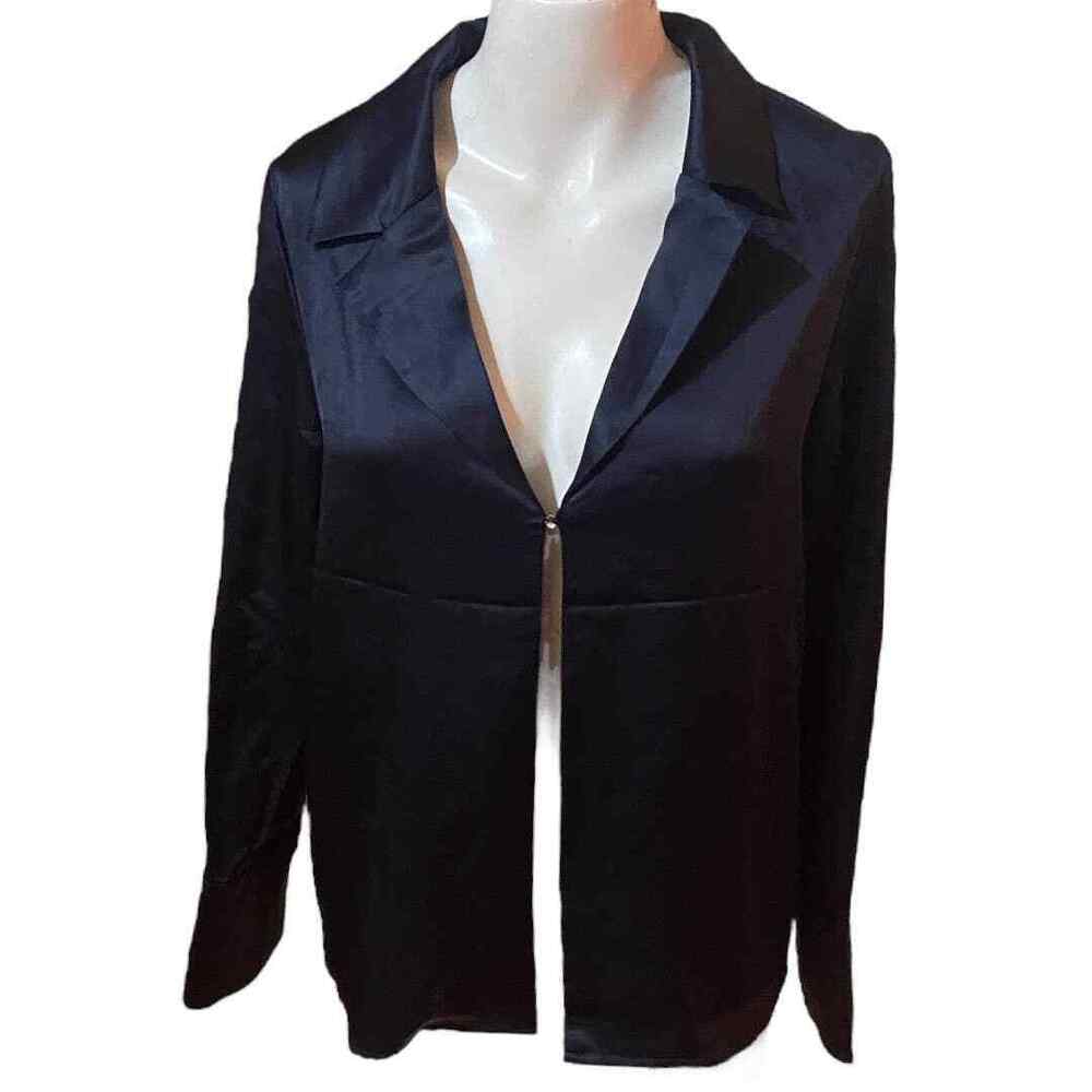 HOUSE Of HARLOW 1960 Women's Satin Long Sleeve Blazer Navy Blue Black Size Small